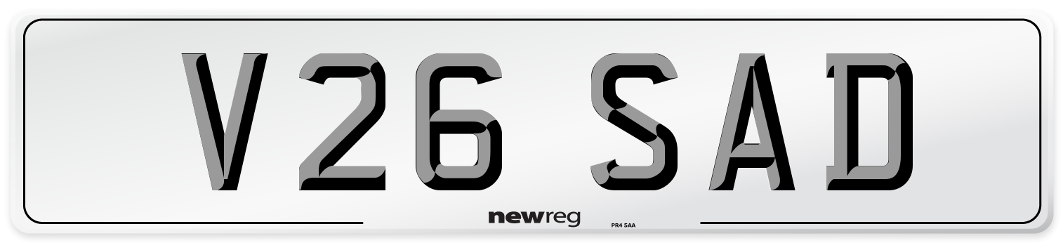 V26 SAD Number Plate from New Reg